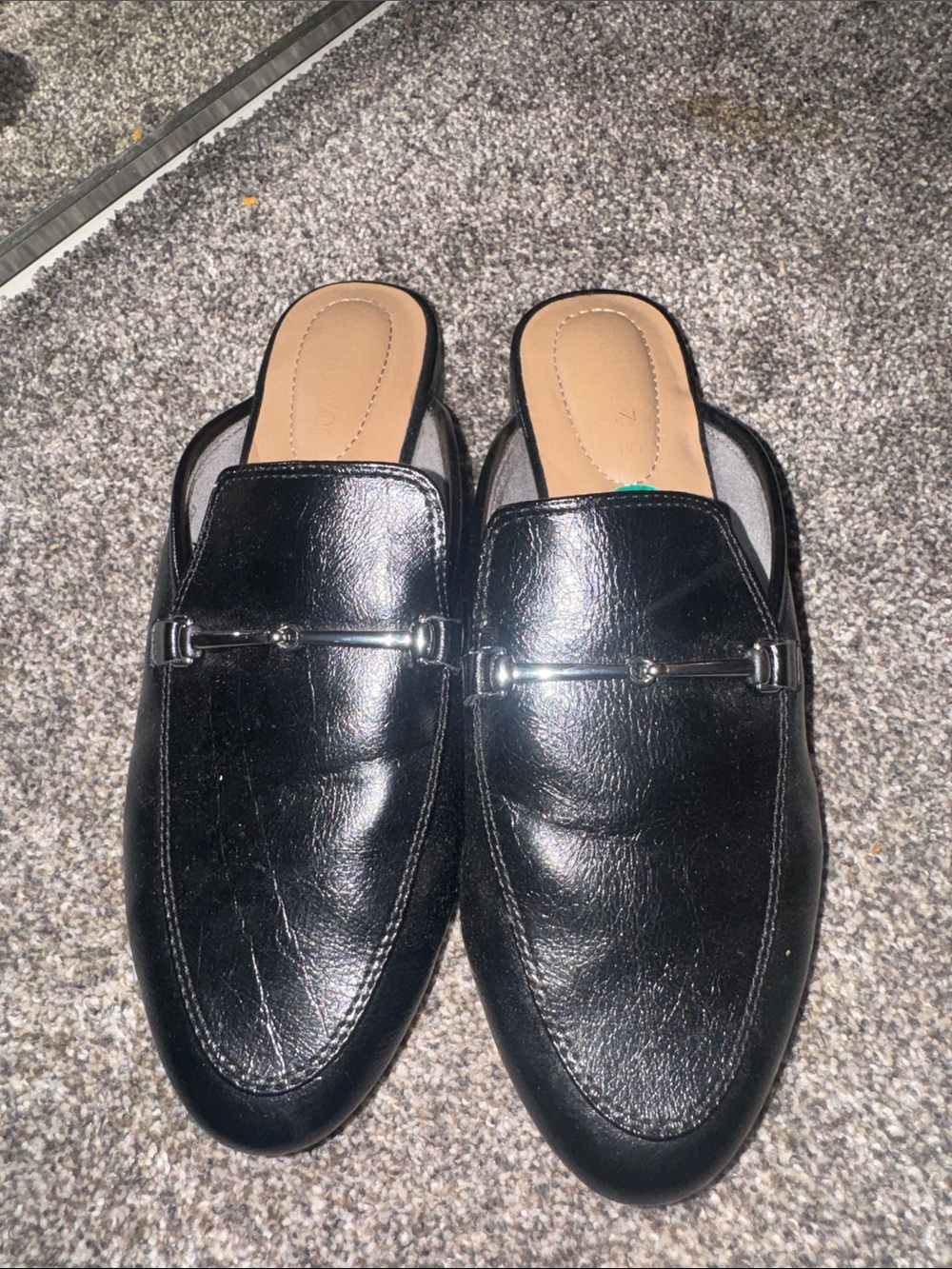 Rachel Zoe Black Leather Slip-On Mules with Silver Hardware